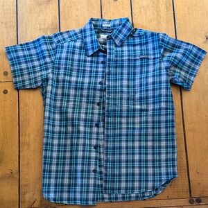 Columbia Men’s Teal and Navy Plaid Button-Down Shirt